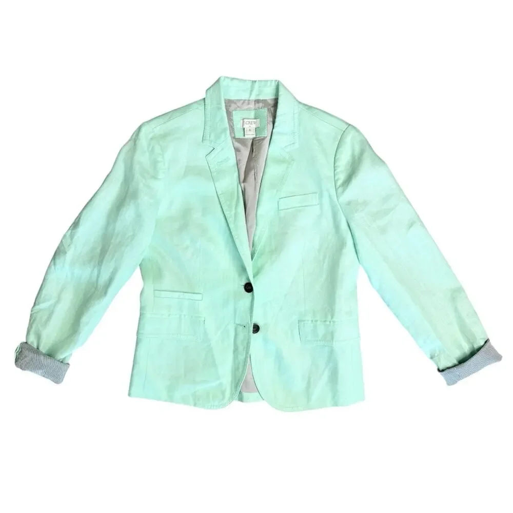 J. CREW Women’s Linen Mint Green 2 Button Blazer Jacket